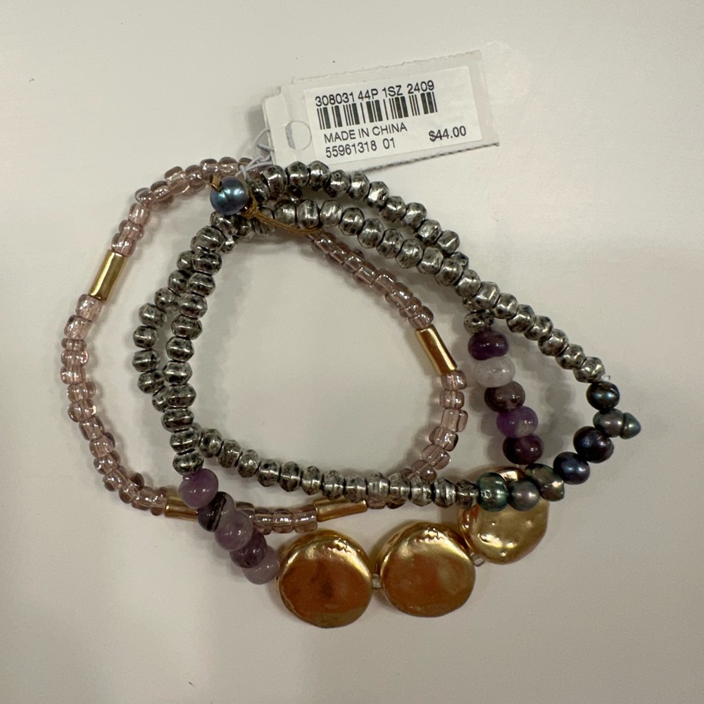 J.Jill Purple, Gold, and Grey Beaded Bracelet Set - Picture 2 of 2
